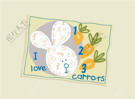 印花矢量图动物兔子蔬菜可爱卡通免费素材