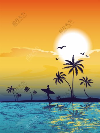 棕榈树矢量插画夏季背景