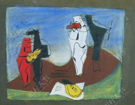 1924ProjetpourlerideauArlequinetPierrot西班牙画家巴勃罗毕加索抽象油画人物人体油画装饰画