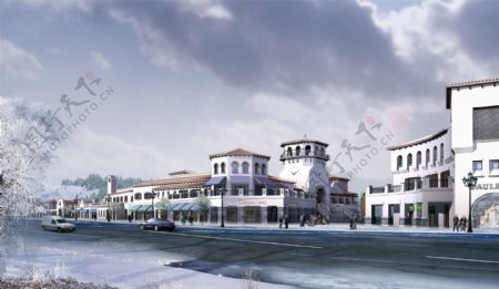 休闲商业街雪景设计