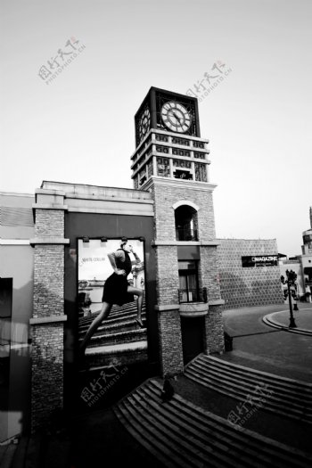 钟楼广场黑白图图片