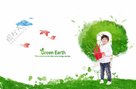 绿色地球PSD人物海报设计