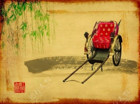 中国风黄包车创意模板