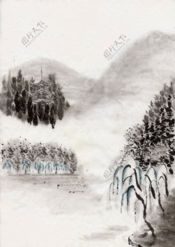 全球首席大百科古色古香水墨丹青国画山水画