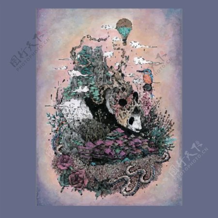 印花矢量图艺术效果水彩动物熊猫免费素材