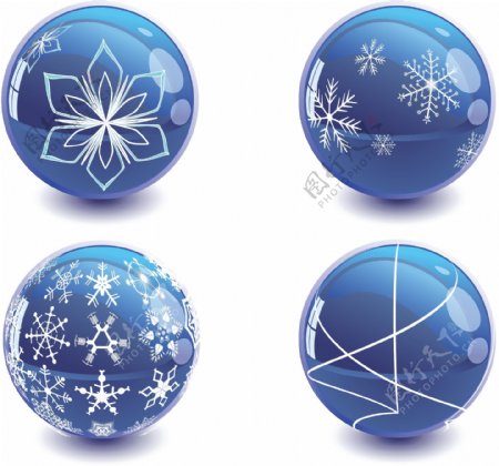 矢量图蓝色圣诞节花纹圆球