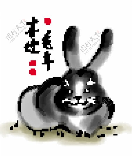 兔年的向量的中国水墨画