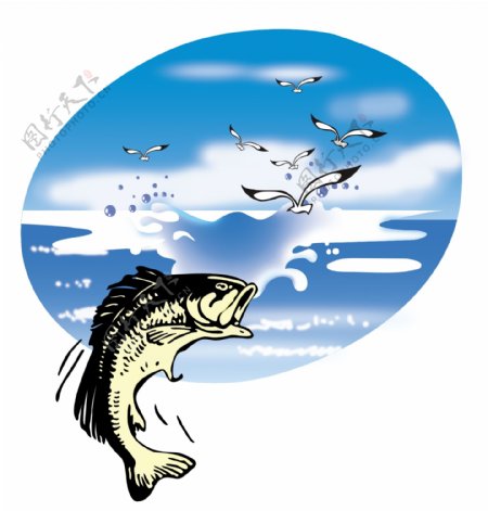 蓝天大海鱼分层图图片