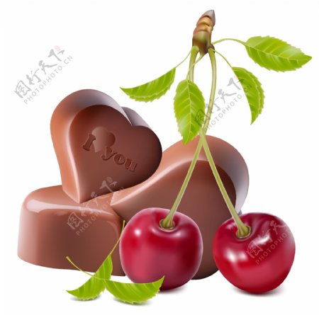 心形巧克力和樱桃向量
