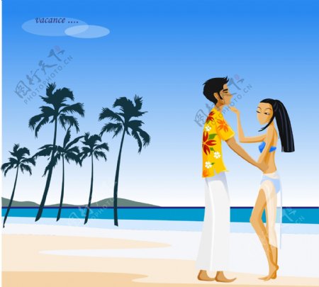 情侣海滩椰子树风光图片