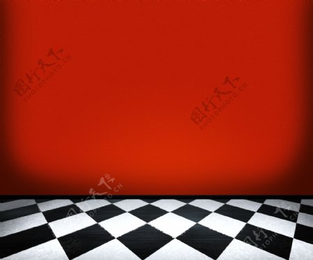 在红色的房间棋盘地板砖