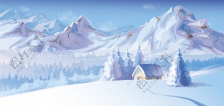 雪山下的房子场景