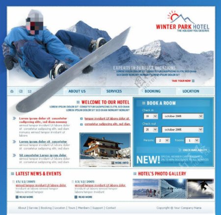 蓝色滑雪网页psd模板