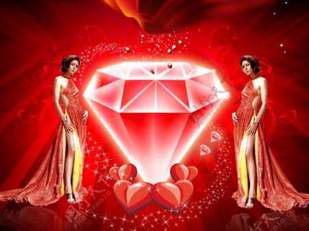 钻石红色背景绚丽钻石