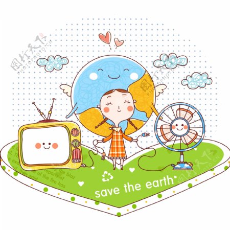 印花矢量图可爱卡通韩国插画人物女孩免费素材