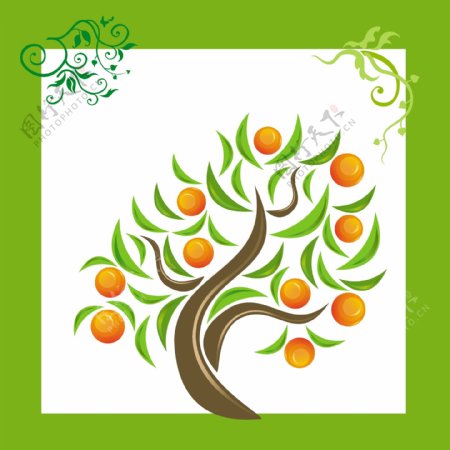 印花矢量图优雅植物树水果橘子免费素材