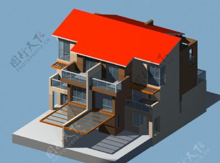 双拼别墅3d模型图片