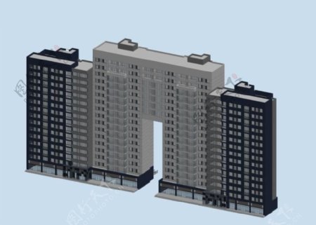 对称建筑3D立体模型图