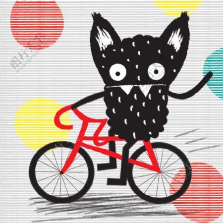 印花矢量图卡通人物怪物自行车免费素材