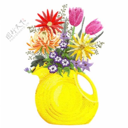 绣花植物花朵生活元素瓶子免费素材