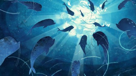 位图插画海洋之歌动物海豚免费素材