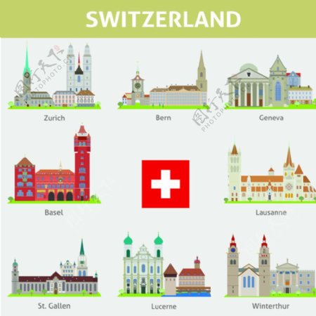 瑞士城市轮廓图片