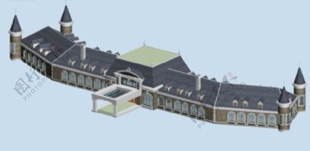 欧式曲线城堡式风格建筑3D模型图