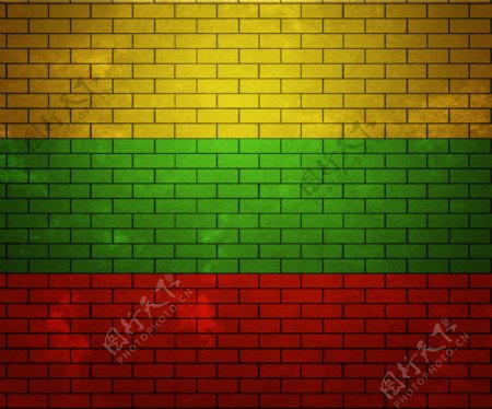 立陶宛在砖墙上的旗帜