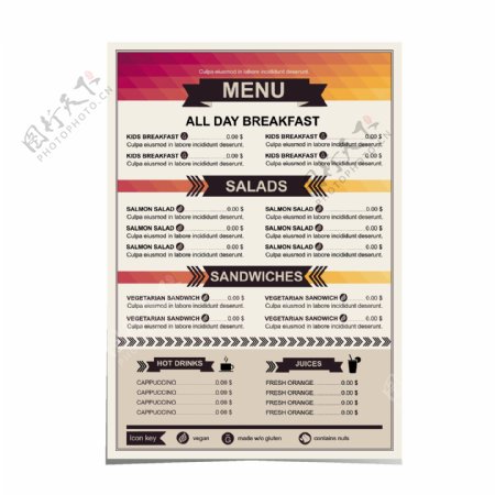 餐厅菜单上的价格列表模板向量01