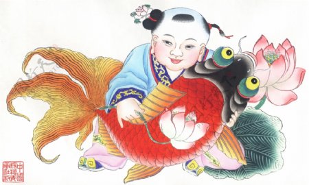 中国传统年画年年有鱼psd分层素材
