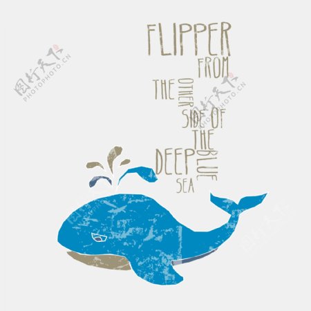 印花矢量图T恤图案图文结合海洋动物鲸鱼免费素材