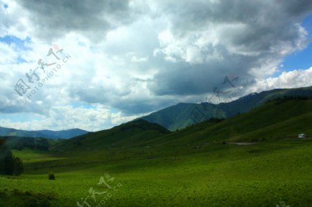 新疆喀纳斯之旅蓝天白云草地