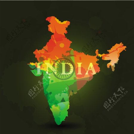 印度地图在印度国旗颜色的共和国
