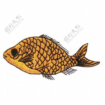 绣花动物鱼金色免费素材