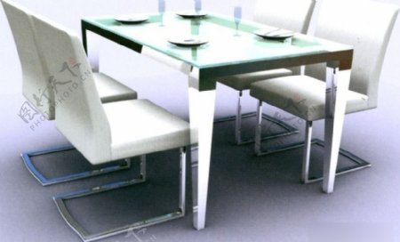 方型餐桌椅3D模型