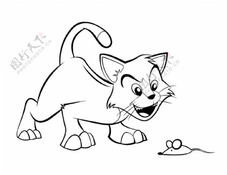 儿童插画小猫老鼠简笔画