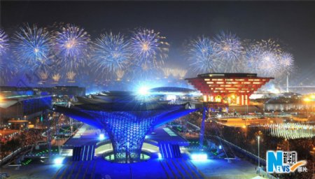 中国上海世博会烟火夜景
