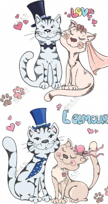 卡通情侣猫设计矢量图片