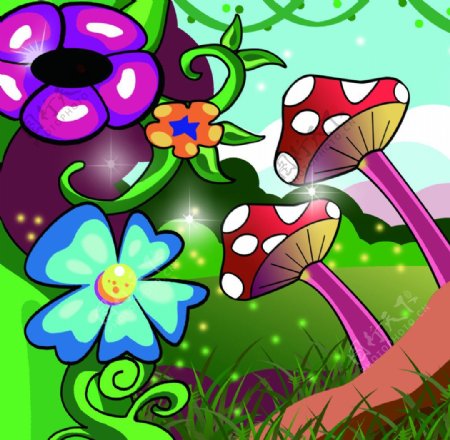 动漫卡通风景蘑菇鲜花图片