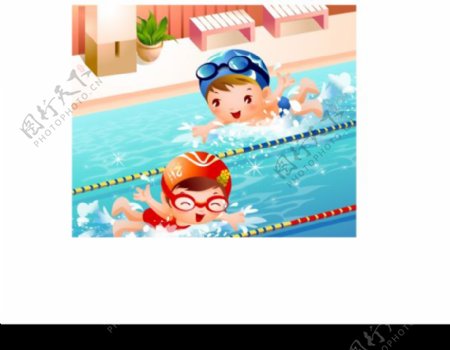 卡通人物游泳图片