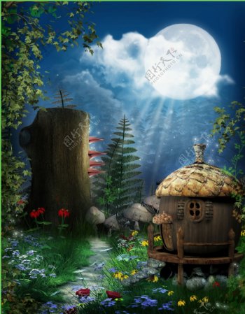 小木屋童话背景图片