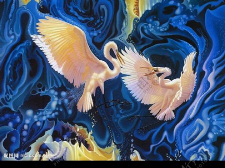 精美奇妙的动物画仙鹤之舞图片