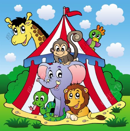 卡通动物帐篷森林图片