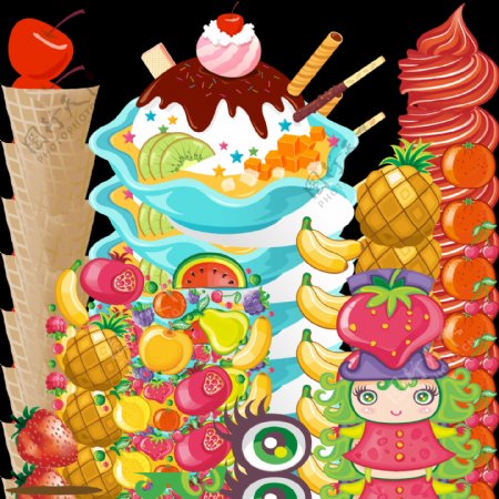 冰淇淋水果卡通PNG图片