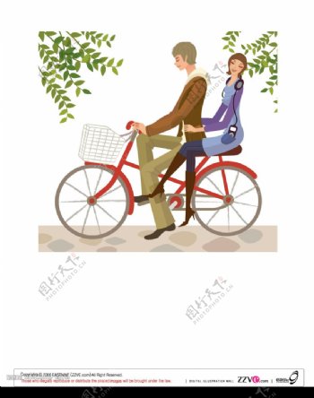 情侣骑自行车图片