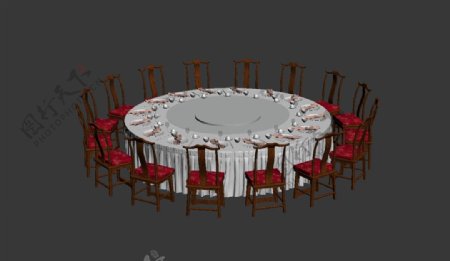 中式圆形餐桌椅图片