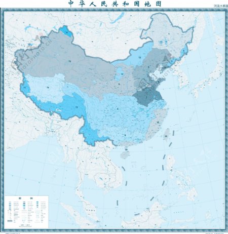 1400万中国河流水系版地形图图片