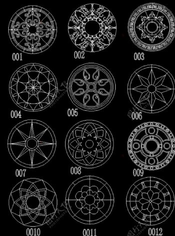 12个水刀圆形CAD拼花图图片