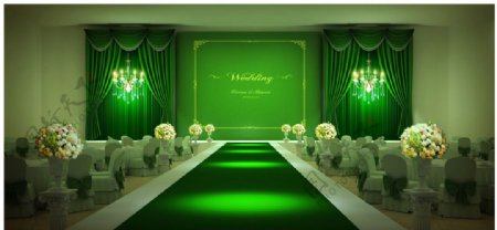 婚礼暗绿舞台图片