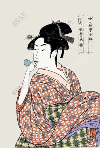 日本浮世绘彩绘吹泡泡图片